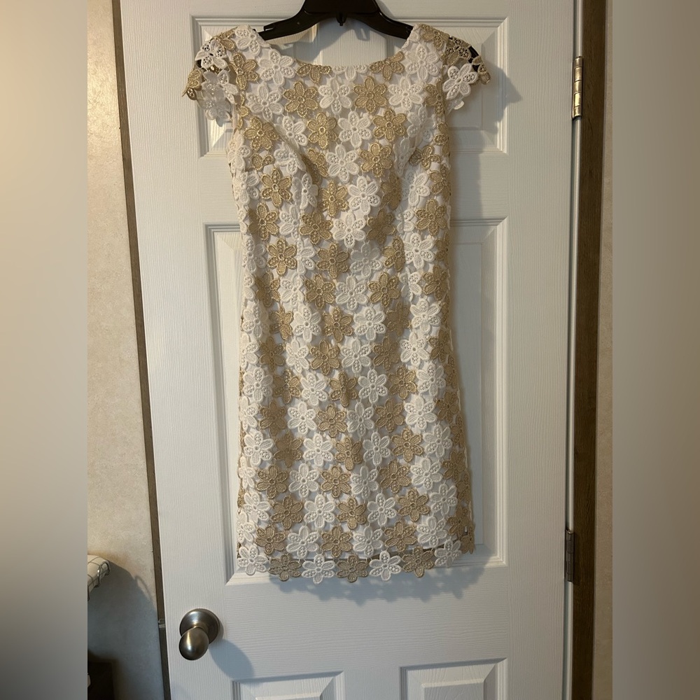 Lilly Pulitzer Gold and White Lace Dress